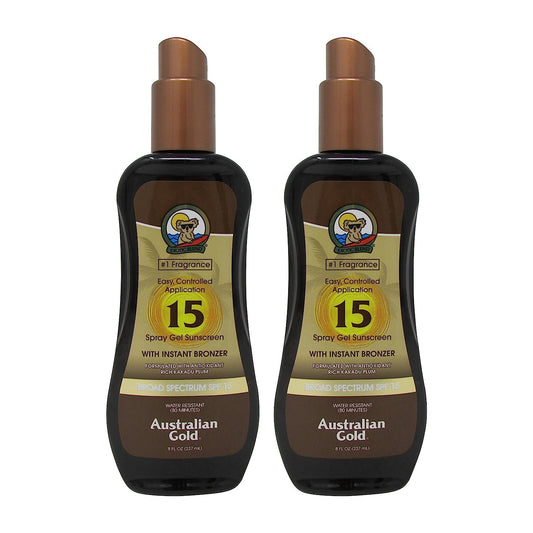 Australian Gold SPF 15 Sunscreen Spray Gel with Instant Bronzer, 8 Ounce (2 Pack)