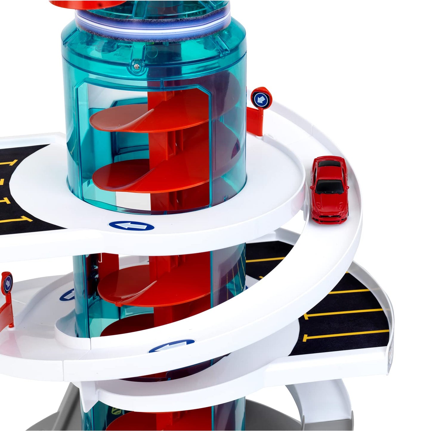 Theo Klein Bosch Car Service Helix Shaped Multi Story Parking Garage Pretend Playset Toy with 2 Toy Cars for Kids Aged 3 and Up