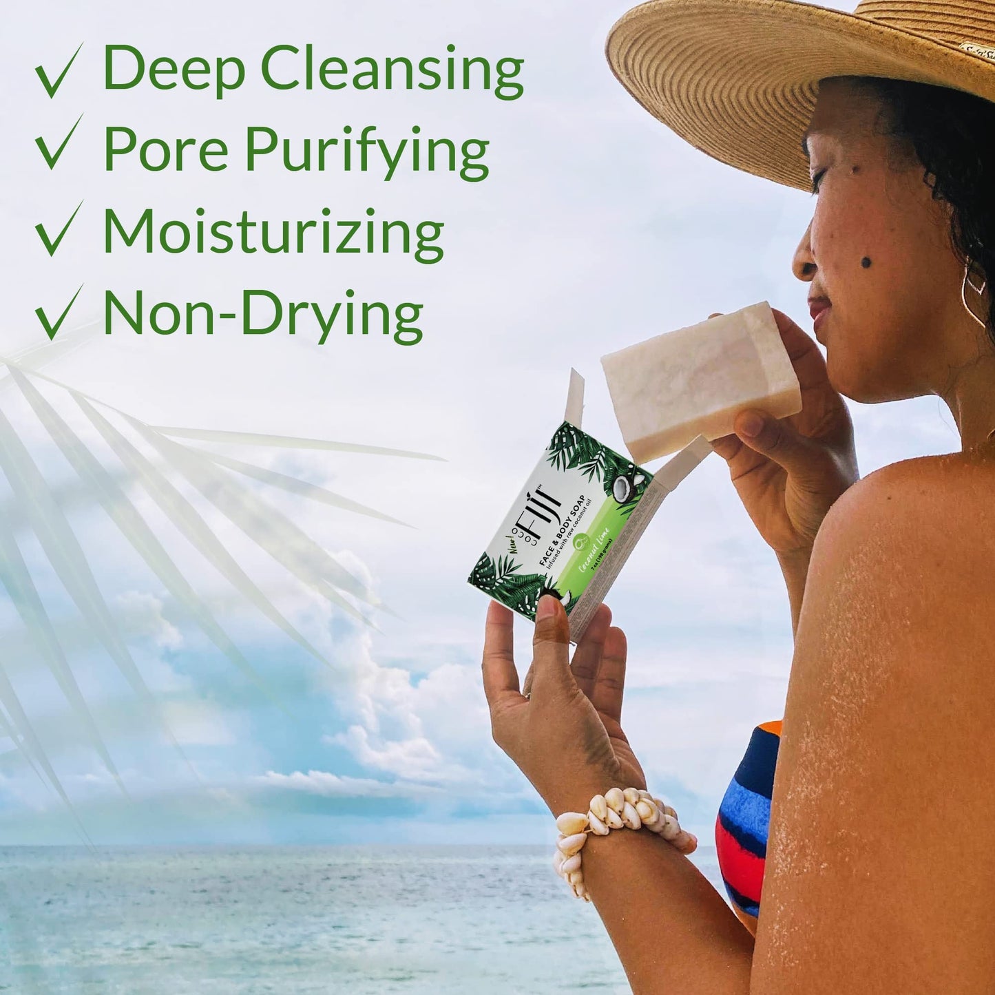 "Coco Fiji Soap Bar for Face and Body Infused With Organic Coconut Oil, Coconut Lime, Essential Oil, Natural Soap for Moisturizing & Pore Purifying Beauty & Personal Care Organic Fiji