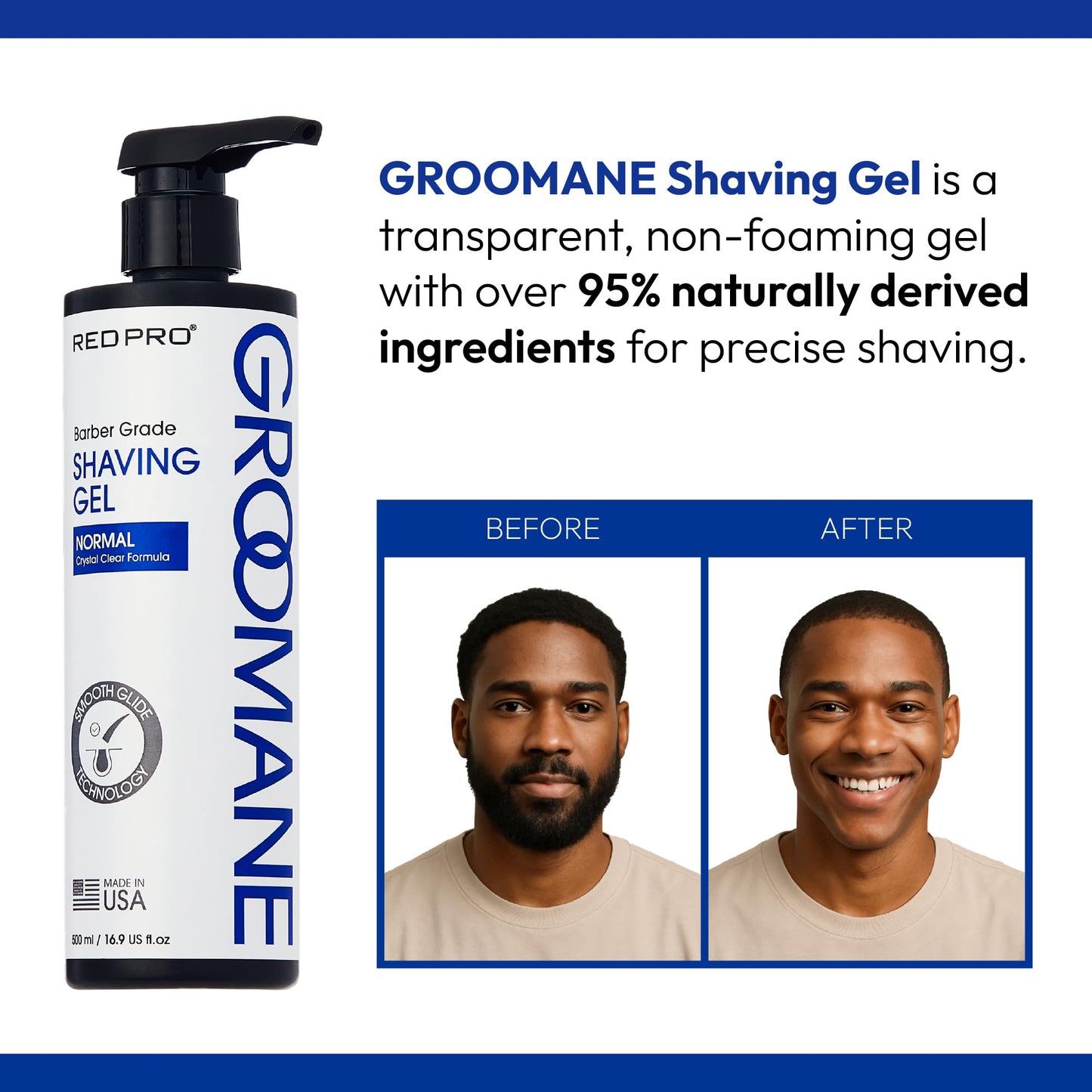 RED Pro GROOMANE Barber-Grade Shaving Gel for Men, Non-Foaming Clear Aloe Vera Shave Gel, Smooth Razor Glide, Precision Line-Ups, Anti-Irritation…
