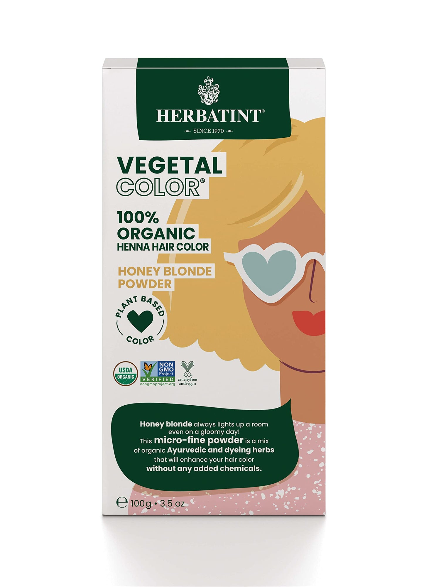 Herbatint Henna Color Organic Hair Dye & Care Plant-Based Henna Powder & Herbal Formula - Vegan - Honey Blonde - 3.5 oz