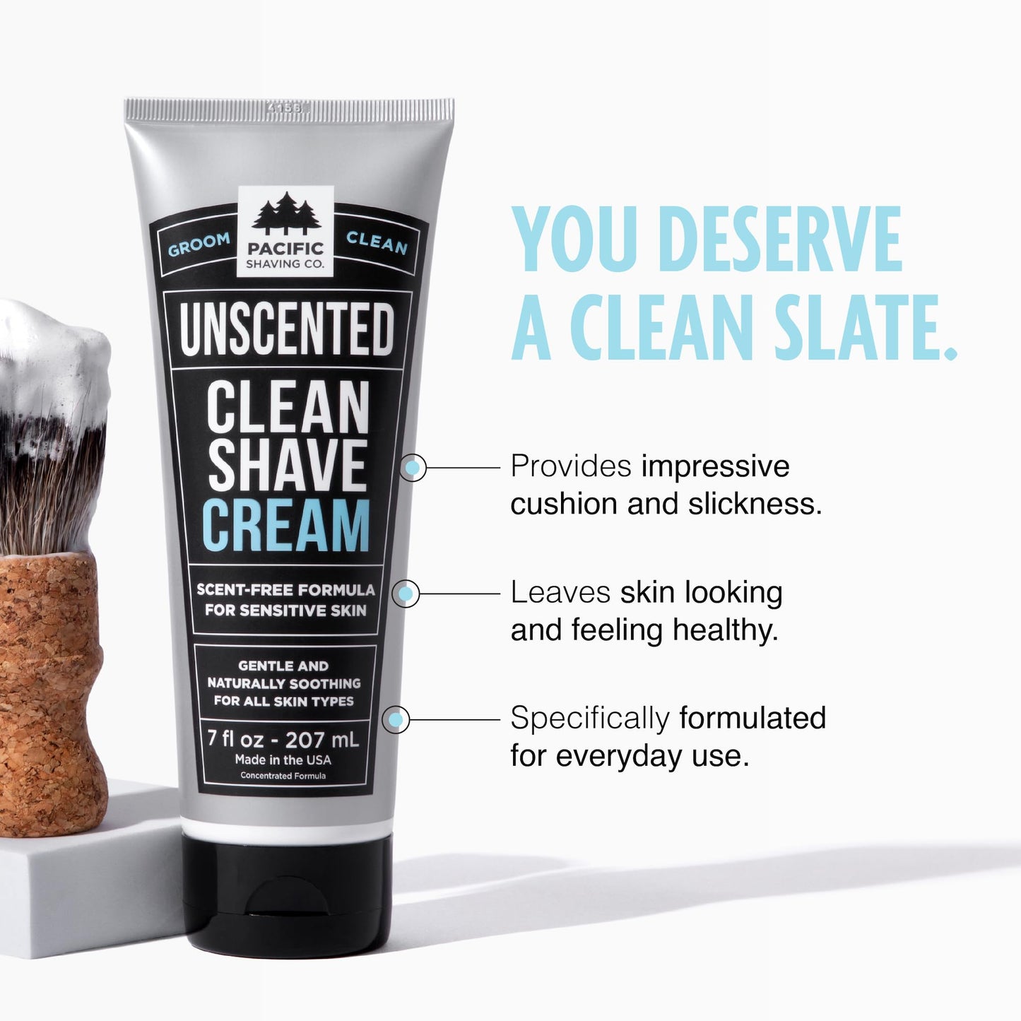 Pacific Shaving Company Clean Shaving Cream - Shea Butter + Vitamin E Shave Cream for Hydrated Sensitive Skin - Clean Formula for a Smooth