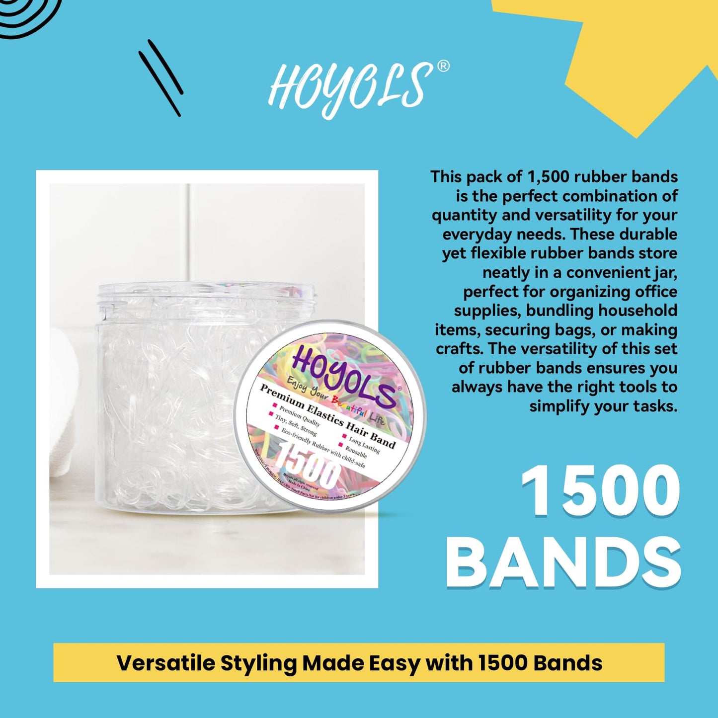 HOYOLS Clear Elastic Hair Rubber Bands, 1500pcs Mini Small Clear Ponytail Elastics Holders for Blond Kids Girls Hair No Crease Damage No Hurt 1 Inch