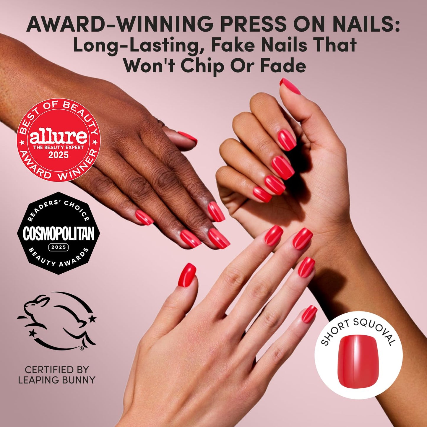 Glamnetic Press On Nails - Short Squoval Fake Nails | Glazed Red Press On Nails, Salon Quality Kit with Glue | Statement Red - 30 Nail Set in 15 Sizes Beauty and Personal Care Glamnetic
