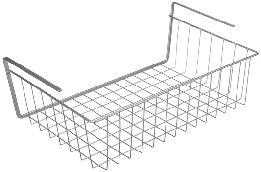 Metaltex Kanguro Cupboard Organiser, Under Shelf Storage Basket with Polytherm Coating for Long Term Use, Silver, Size: 40 cm