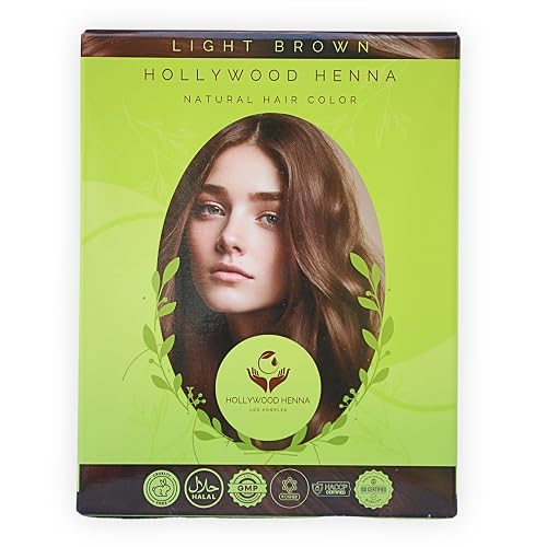 Hollywood Henna Hair Color Kit (Light Brown) Organic Color Hair Beard Dye (Pack of 1-100g) Henna Based Hair Colors with Pure Herbs Free Chemicals Long