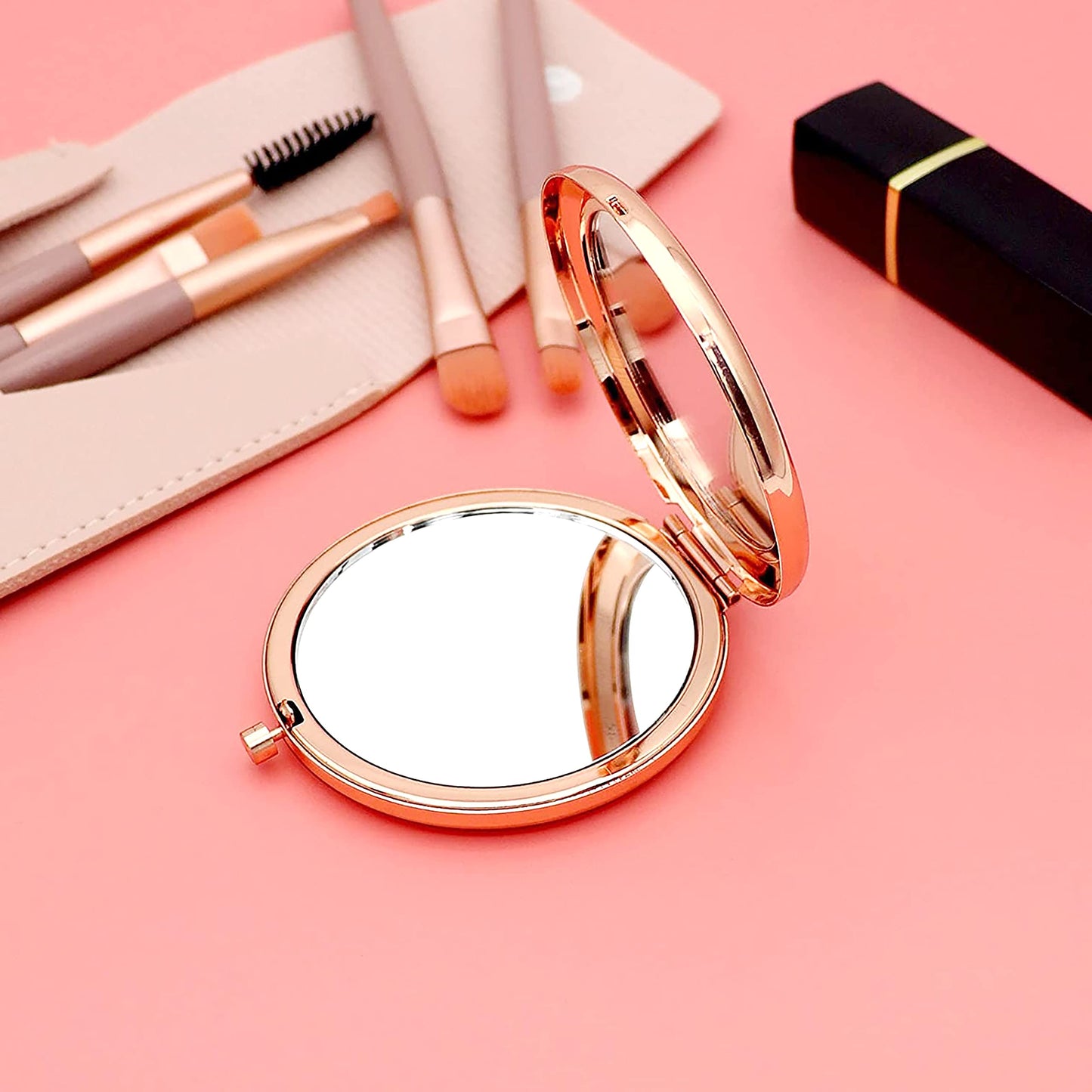 YSUNM Ming Heng Inspirational Personalized Rose Gold Travel Pocket Compact Pocket Makeup Mirror Gift for Best Friend Sister Her Daughter Girlfriend
