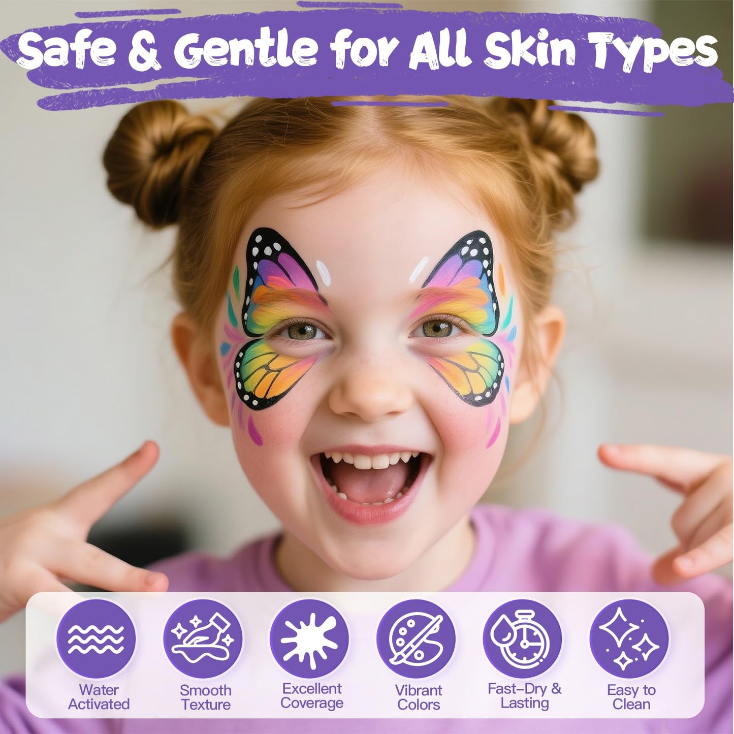 Face Painting Kit for Kids, 18 Colors Water Activated Face Paint with Brushes & Stencils, Non-Toxic Halloween Makeup Kit, Professional Face Body Paint