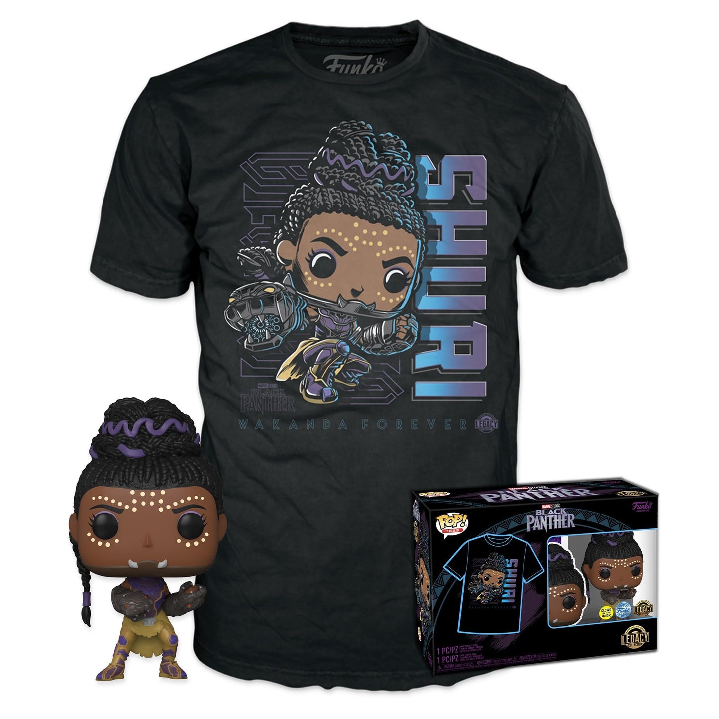 Funko Pop! & Tee: Marvel - Black Panther Shuri - Large - (L) - T-Shirt, T-Shirt - Clothes with Vinyl Figure Collectible - Gift Idea - Toys and Short…