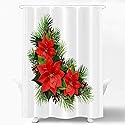 Shrahala Christmas Flowers White Decorative Shower Curtain, Poinsettia Christmas Curtain for Bathtubs Bathroom Decor Waterproof Funny with Grommets…