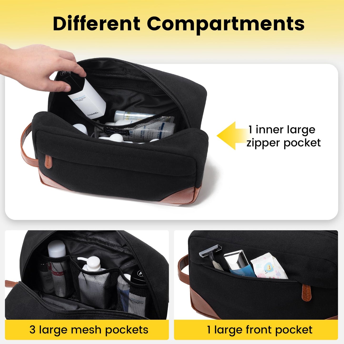 Vorspack Large Travel Toiletry Bag - Hanging Toiletry Bag for Men Water Resistant Canvas Shaving Bag with Large Capacity for Home Travel - Black Beauty and Personal Care Vorspack
