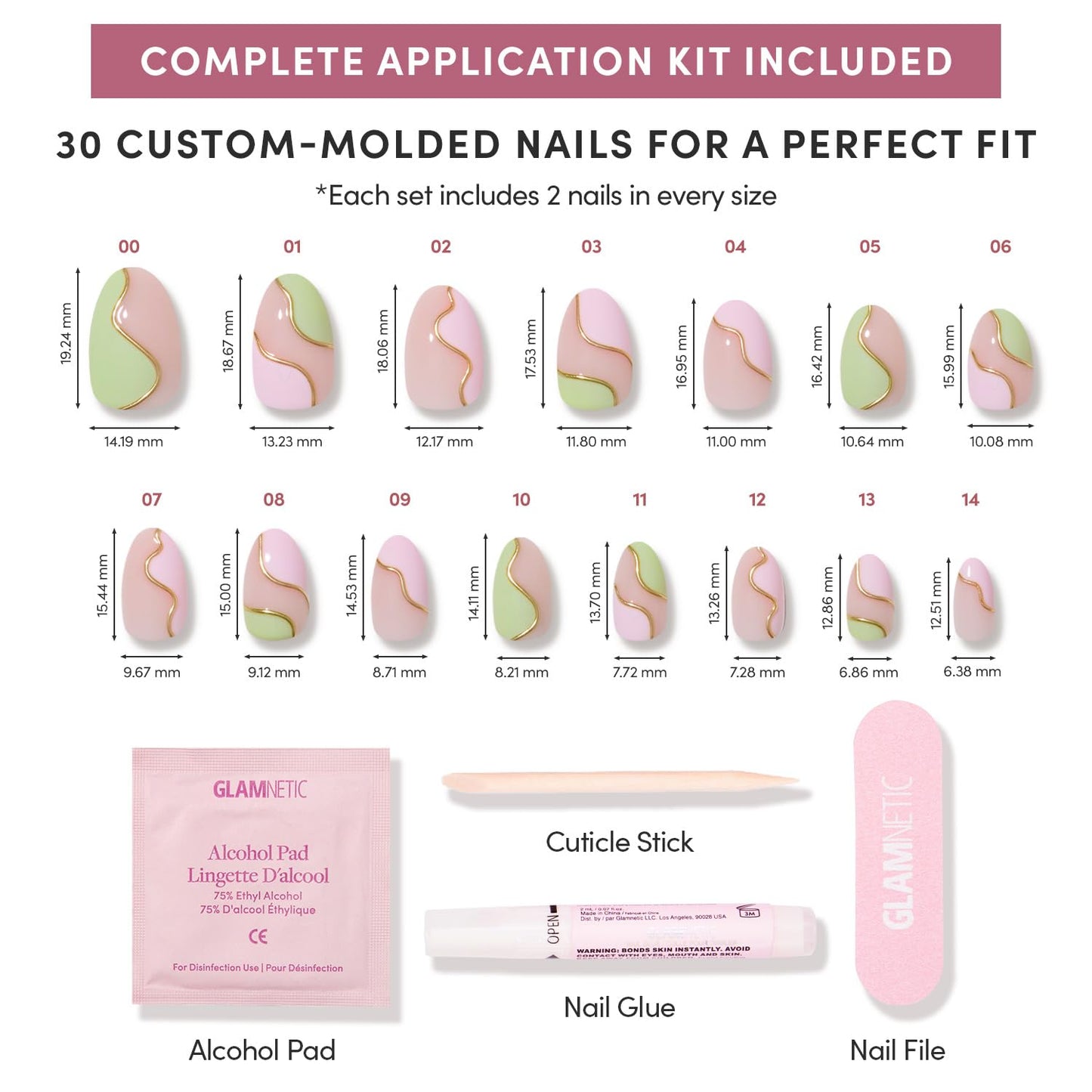 Glamnetic Press On Nails - Short Oval Fake Nails, Pink & Green Swirl Nails with Gold Foil Accents, Strawberry Matcha | 15 Sizes - 30 Nail Kit Beauty and Personal Care Glamnetic