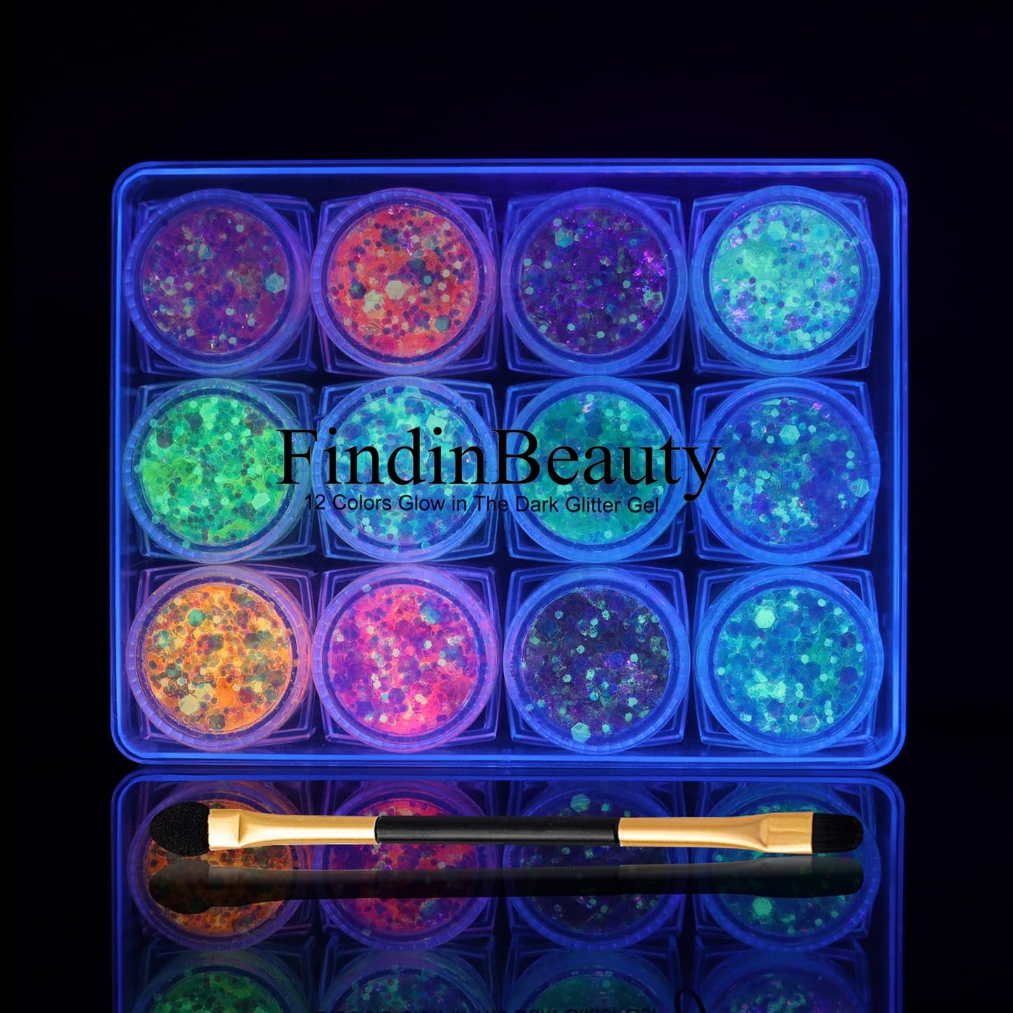 FindinBeauty 12 Colors Glow in the Dark Glitter Gel, UV Blacklight Reactive Face & Body Glitter, No Glue Needed, Cosmetic Grade for Eyes, Hair