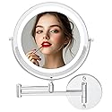 OVENTE Wall Mounted Lighted Makeup Mirror, 9" Double Sided 1X/10X Magnifying Vanity Mirror for Bathroom with LED Lights, Cordless, 360° Rotation