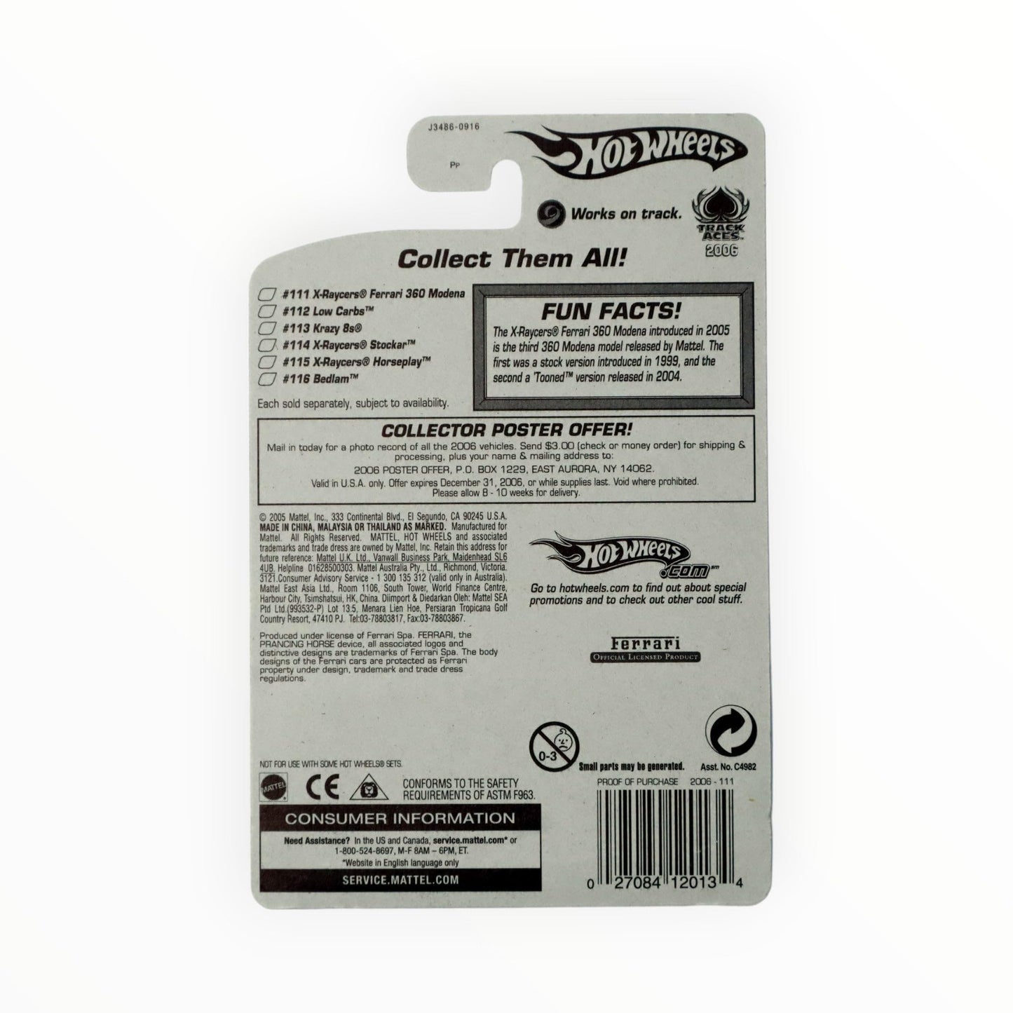 Hot Wheels 2006-111 X-raycers Ferrari 360 Modena 1/12 Track Aces1:64 Scale