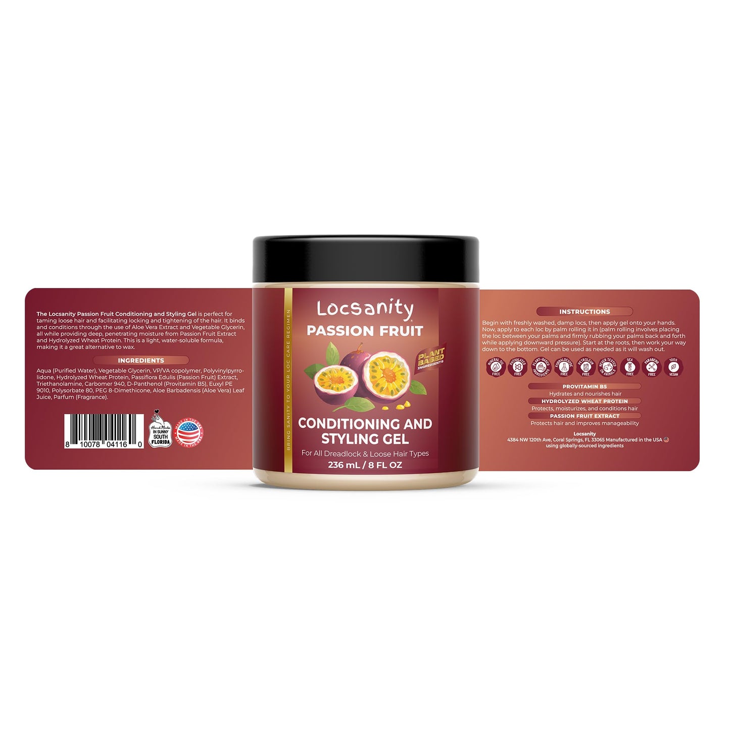 Locsanity Passion Fruit Conditioning and Styling Hair Gel - Braiding Gel for Dreadlocks, Twists and Sisterlocks, Loose Natural Hair, and All Types