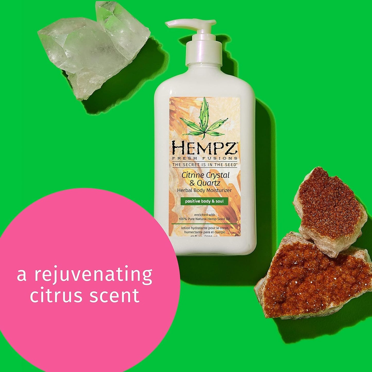 HEMPZ Body Lotion - Citrine Crystal & Quartz Daily Moisturizing Cream, Shea Butter Hand and Body Moisturizer - Hemp Extract Lotion - Skin Care