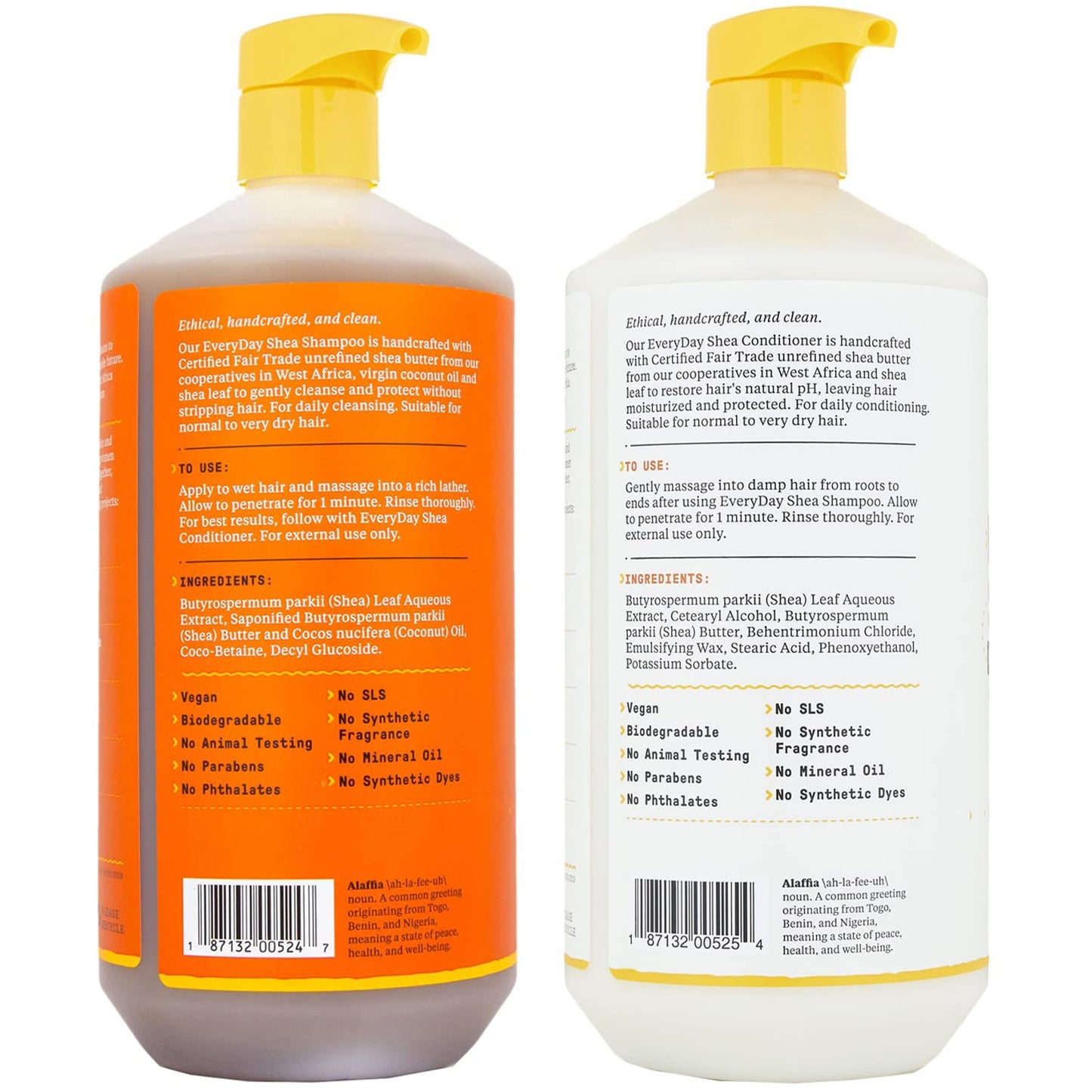 Alaffia EveryDay Shea Shampoo and Conditioner - Normal to Very Dry Hair, Gently Cleanses, Moisturizes, Restores and Protects Hair with Certified Fair