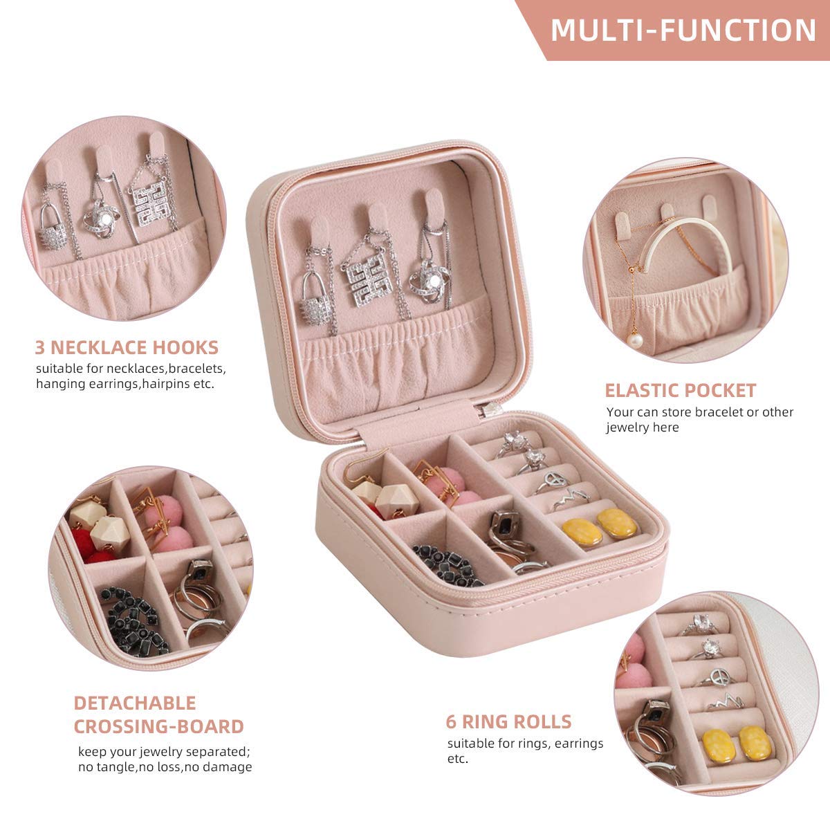 CARURLIFF Mini Jewelry Travel Case,Small Travel Jewelry Organizer,Travel Portable Jewelry Case for Ring, Pendant, Earring, Necklace, Bracelet…