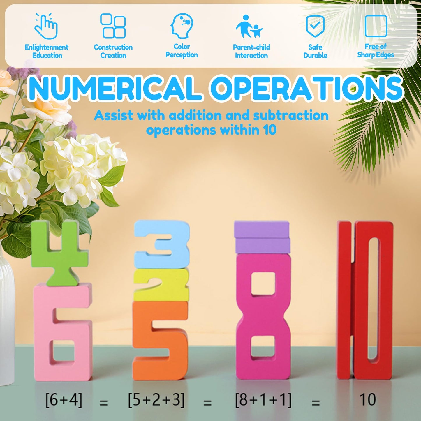 XPQKDC Wooden Number Building Blocks 20pcs – Stacking Digital Blocks 1-10 for Kids Ages 3+, Educational Balance & Learning Toy Gift