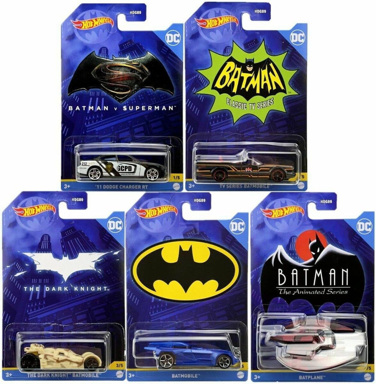Hot Wheels Batman 2022 Batmobile Complete Set of 5 Diecast Vehicles Bundle