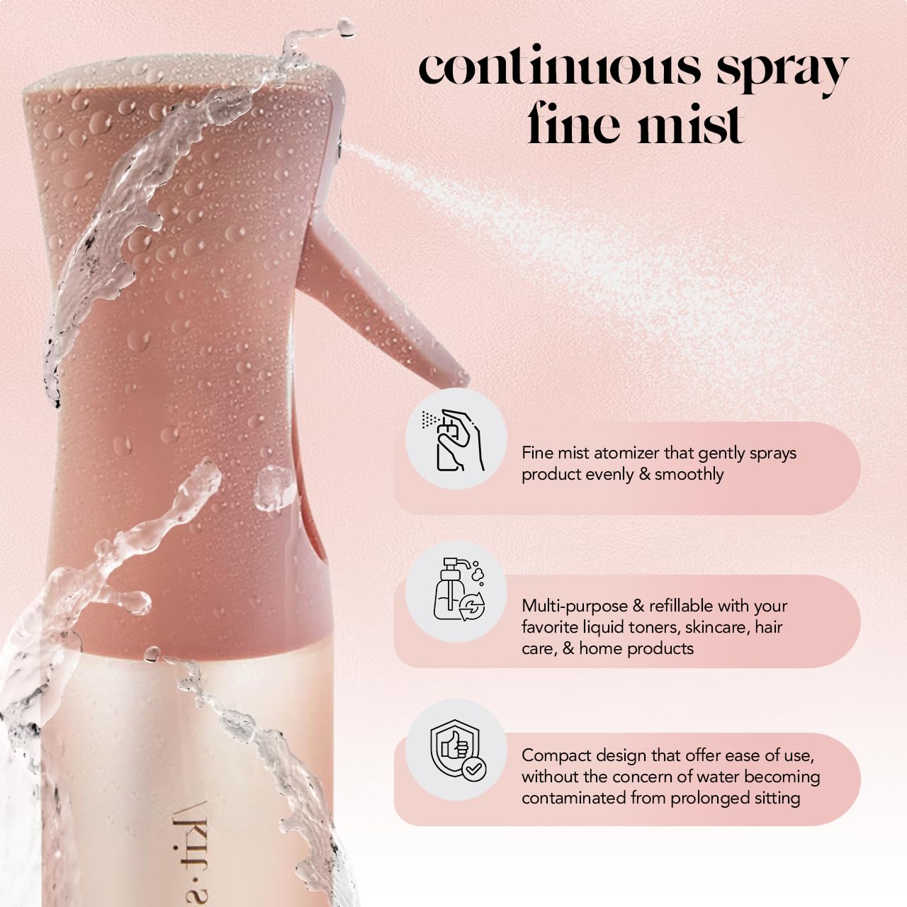 Kitsch Continuous Spray Bottle for Hair | Fine Mist Water Mister for Hair Styling – Spray Bottles for Cleaning, Plants & More – Terracotta, 5 oz