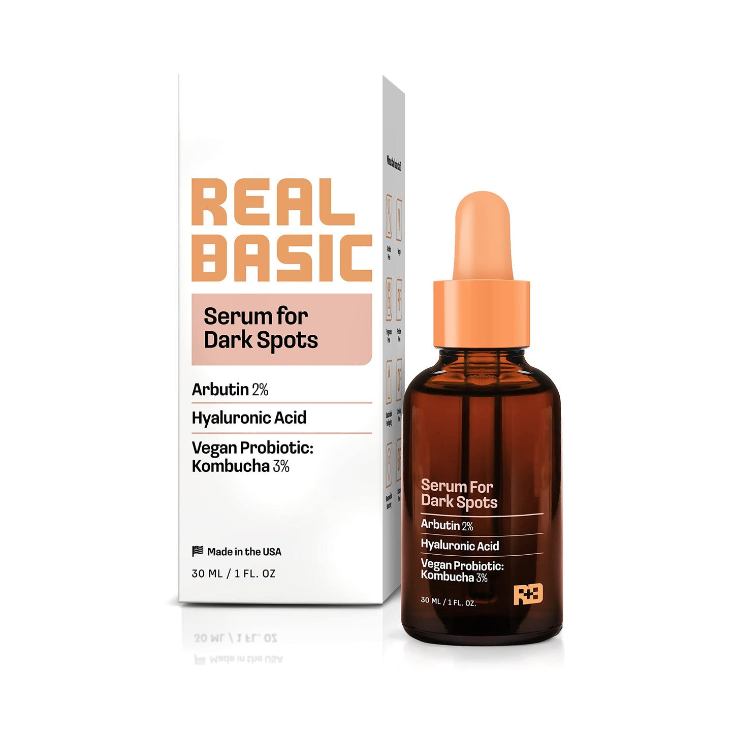 Real Basic Skin Serum for Dark Spots with Arbutin, Hyaluronic Acid & Vegan Probiotic Kombucha 1 oz. - Arbutin Serum and Hyaluronic Acid Serum for Face Beauty & Personal Care REAL BASIC