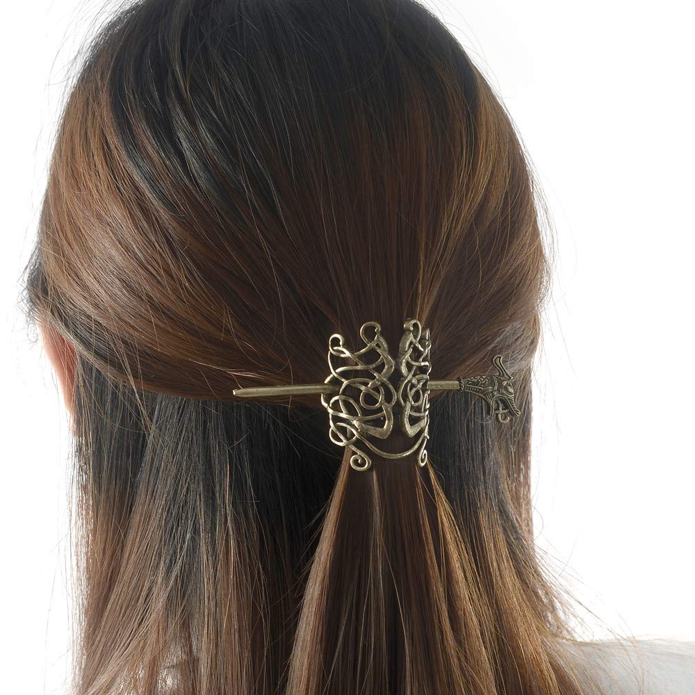 Large Celtic Knots Dragon Hairpins -Norse Viking Crown Hair Jewelry for Long Hair Braids Barrettes Vintage Viking Runes Women Girl Hairpin Hair Clips