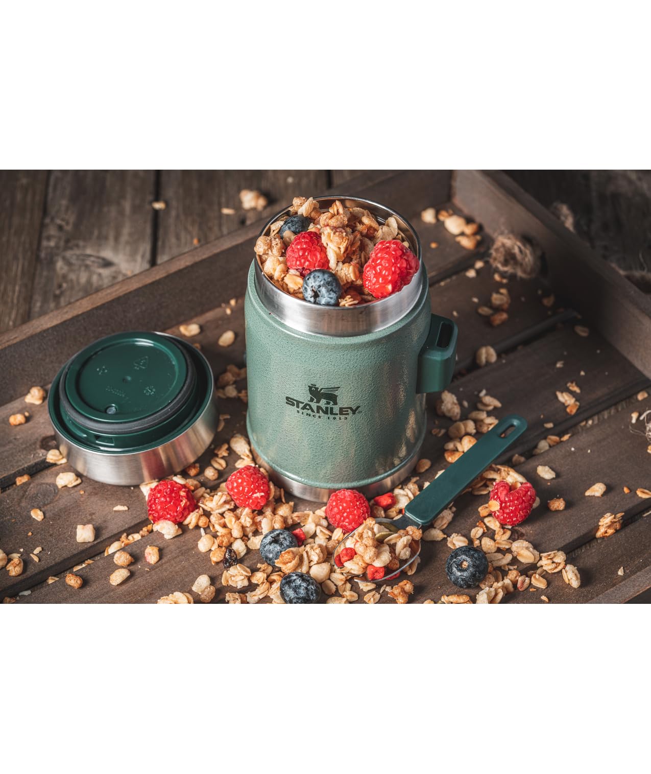 STANLEY Classic Food Jar and Spork 14 oz Vacuum Insulated Food Container Wide Mouth Screw On Lid Packable for Travel Stainless Steel with Leakproof…