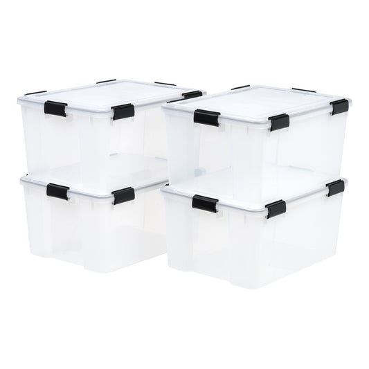 IRIS USA 62.8 Quart Plastic Storage Bin Tote Organizing Container with Durable Lid and Seal and Secure Latching Buckles, 4 Pack