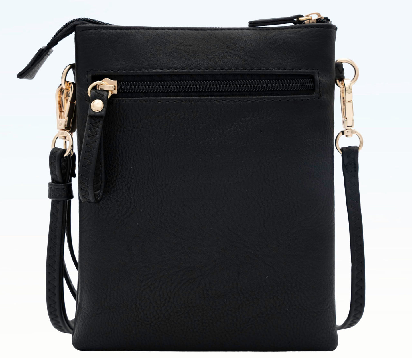 Solene Women's Faux Leather Organizer Multi Zipper Pockets Handbag With Detachable Wristlet Crossbody Bag-WU002(Black)