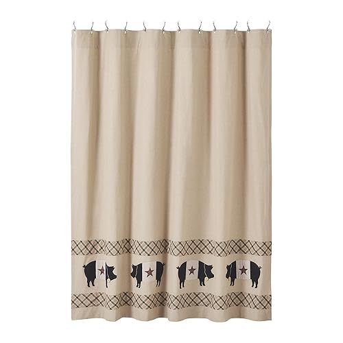 VHC Brands Cider Mill Primitive Pig Shower Curtain, Tan, 72x72