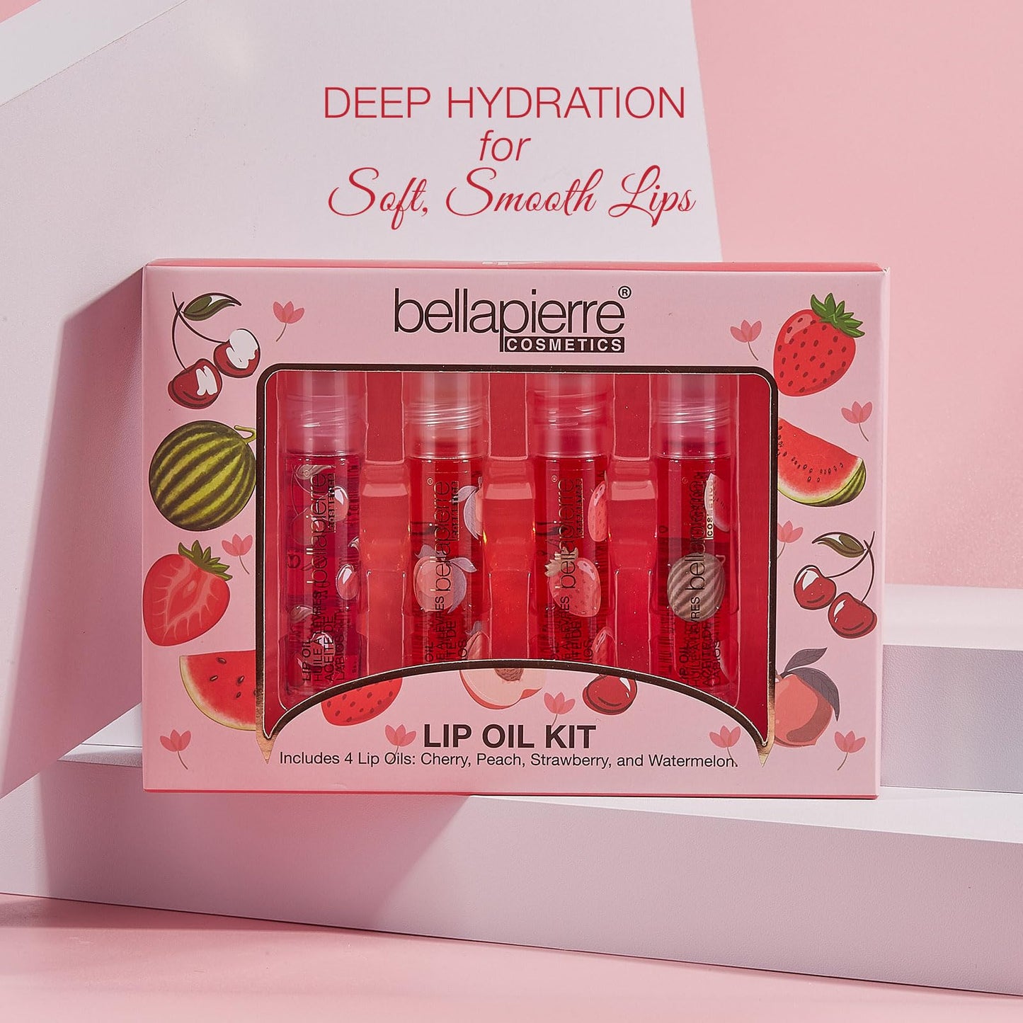 bellapierre Cosmetics 4-Piece Natural Lip Oil Kit | Moisturizing Lip Gloss Set | Fruit Flavored Lip Oil Collection with Rollerball Applicator