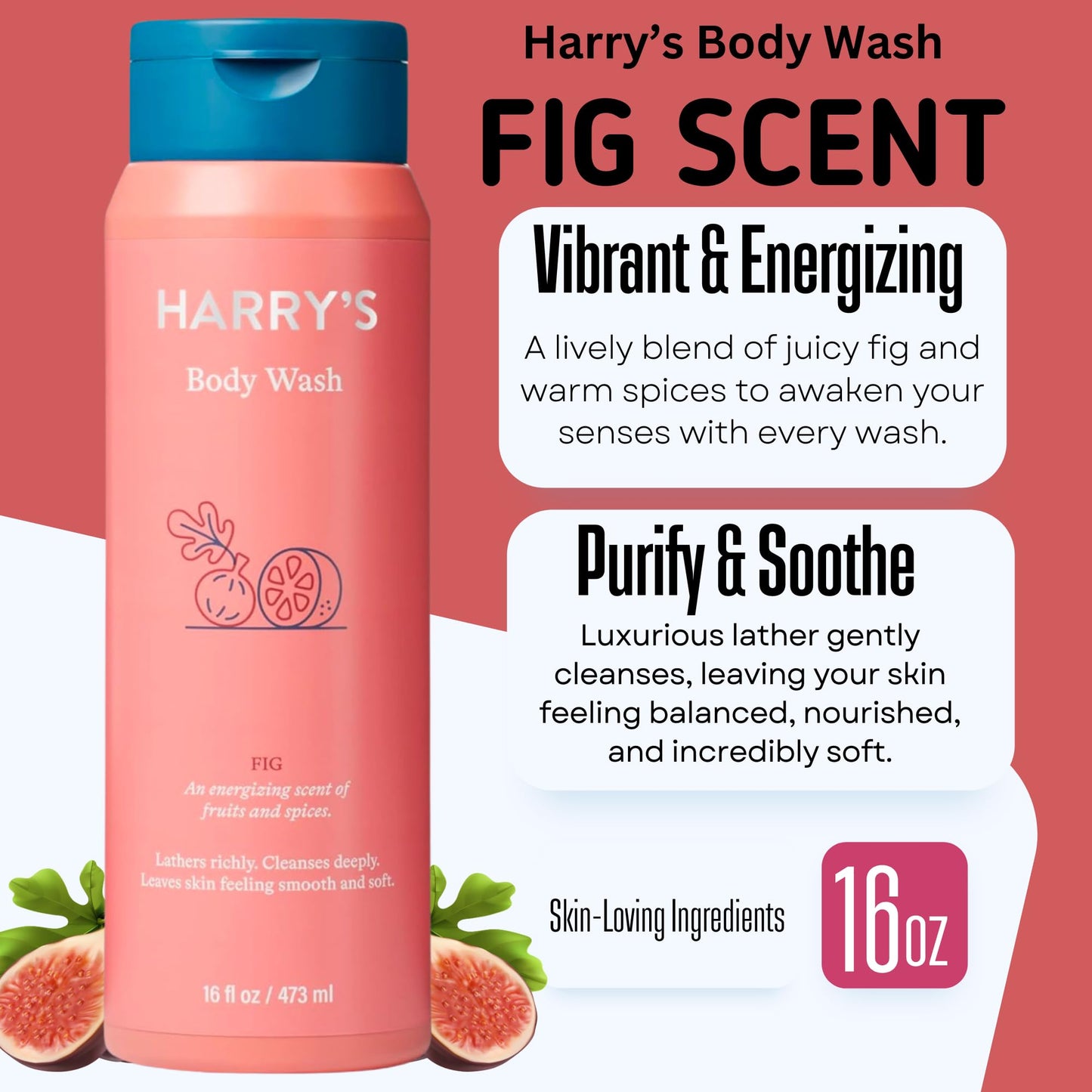 Harry's Men's Body Wash, 18 Fl oz (Pack of 4) | Men's Body Wash and Shower Gel Variety Pack - Stone, Redwood, Fig & Spring Scent | Sulfate-Free