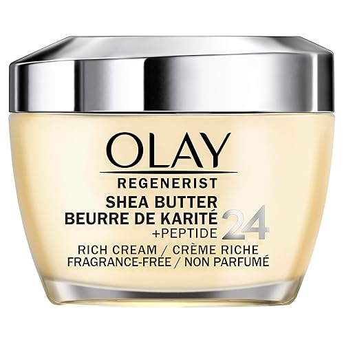 Olay Regenerist Shea Butter + Peptide 24 Rich Cream Face Moisturizer, Fragrance Free, 1.7 oz (48g)