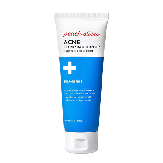 Peach Slices - Acne Clarifying Cleanser (4.05 oz) - 2% Salicylic Acid Acne Treatment - Clear & Prevent Breakouts, Hydrate - Cucumber, Cica, Acerola