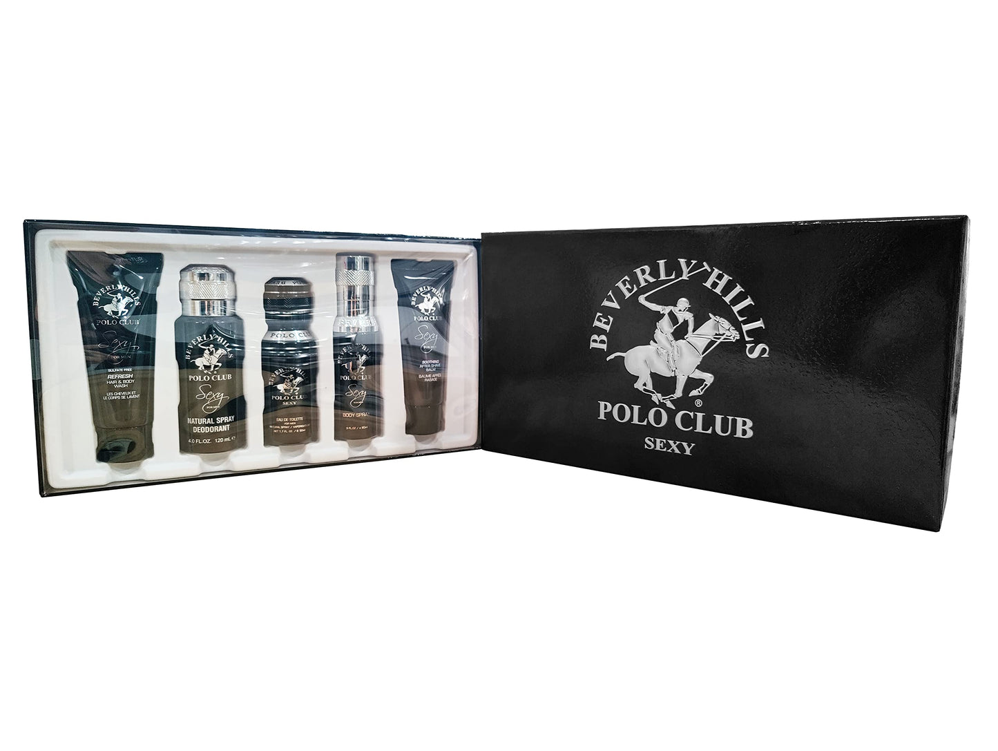 Beverly Hills Polo Club BHPC Sexy Men's 5-Piece Grooming Gift Set - Refreshing Lemon Scent Cologne, Body Spray, After Shave, Hair & Body Wash