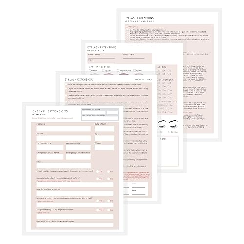 Lash Extension Eyelash Consent, Intake, Aftercare forms with Mapping | 100 Pack | 25 of each Consent, Intake, Aftercare, and Mapping Forms for Lash