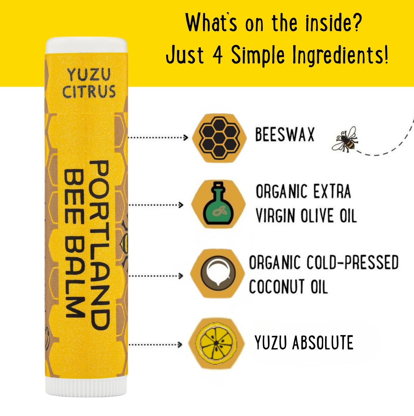 Portland Bee Balm All Natural Handmade Beeswax Based Lip Balm, Yuzu Citrus 3 Count
