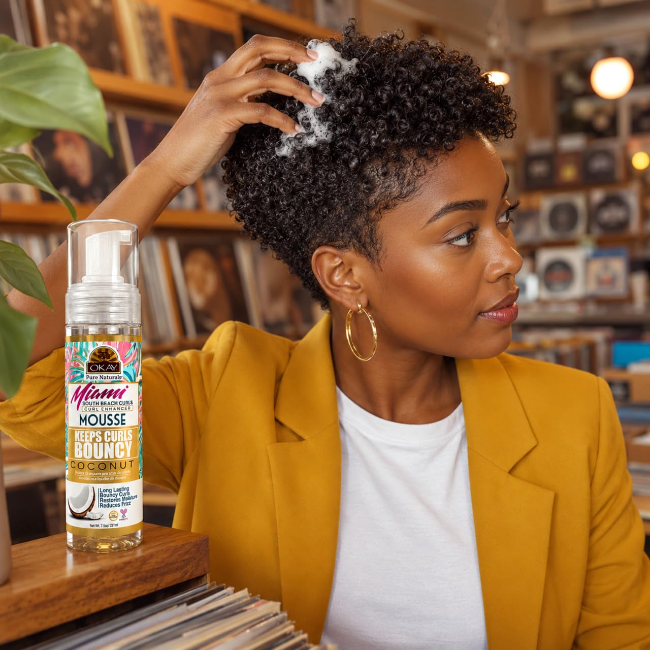 OKAY Miami South Beach Curls Curl Enhancer Mousse 7.5 oz - Lightweight Curl Defining Hair Styling Foam with Coconut Oil & Aloe Vera for Frizz Control