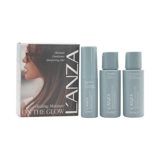 L'ANZA Healing Moisture Mini Hair Care Kit, Shampoo, Conditioner & Mist Leave-In Conditioner Spray, Hydrating, Detangles, Softens, UV & Heat