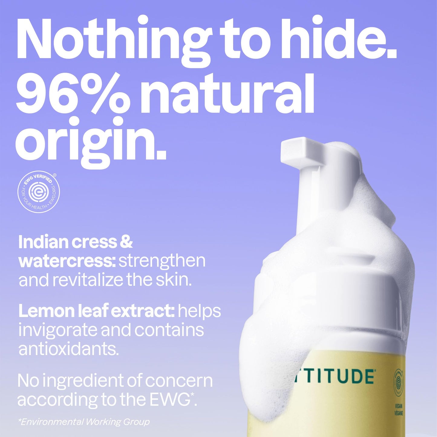 ATTITUDE Micellar Foaming Facial Cleanser, EWG Verified, Dermatologically Tested, Plant and Mineral-Based, Vegan, Earl Grey & Fresh Cucumber Scent, 5