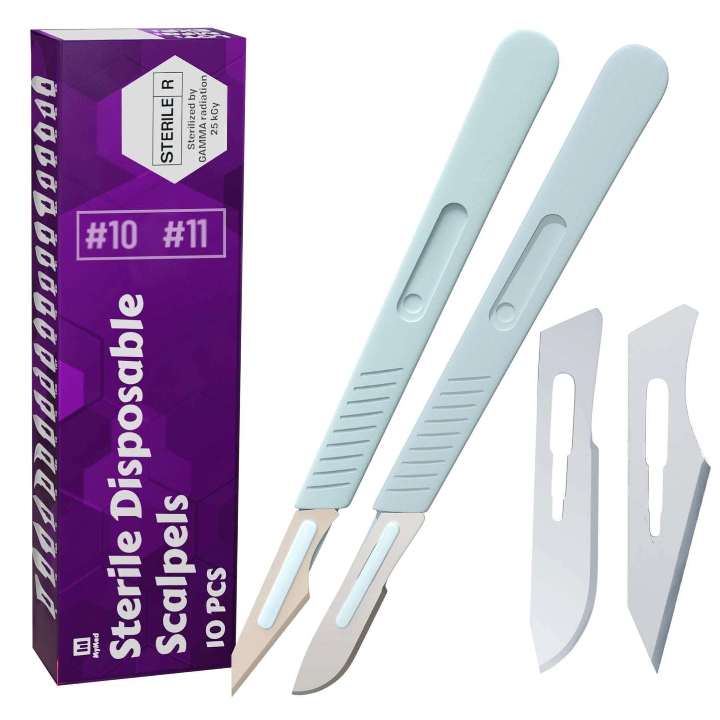 Disposable #10 and #11 Scalpel Blades, Pack of 20 Dermaplaning Blades w. Plastic Handle, Surgical Knife Scalpel, Carbon Steel Dermablade Surgical Beauty and Personal Care MyMed Default Title