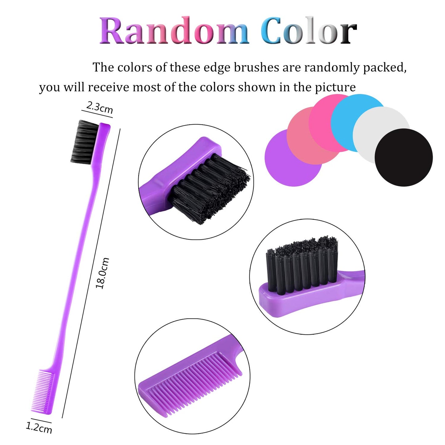 Yaomiao 12 Pieces Hair Edge Brushes Double Sided Edge Hair Comb Natural Styling Eyebrow Combs, Smooth Grooming for Women, 6 Random Colors