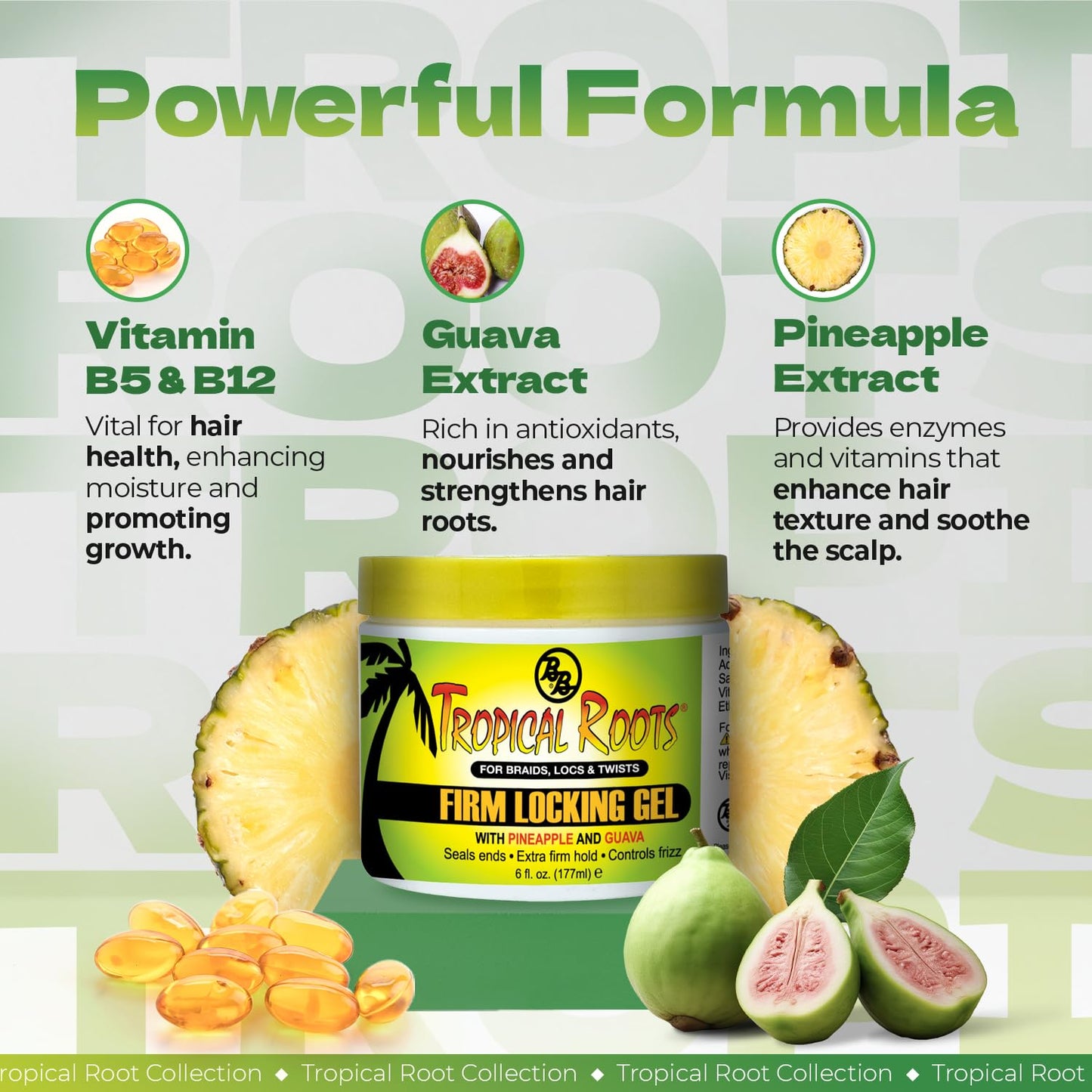 Bronner Bros Tropical Roots Firm Locking Gel - Loc & Twist Gel Ideal for Braids, Twists & Locs with Pineapple & Guava Extracts, Vitamins B5 & B12