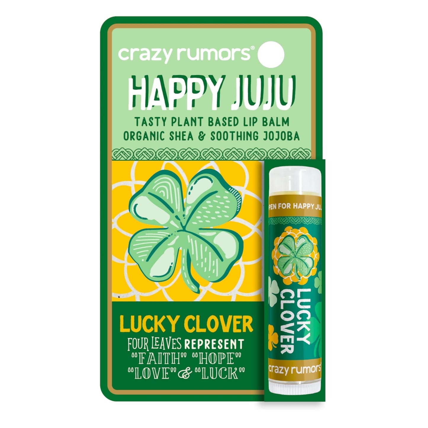 Crazy Rumors Happy Juju All Natural, Plant-Based Lip Balm with Organic Shea & Jojoba 1 Pack (Lucky Clover)