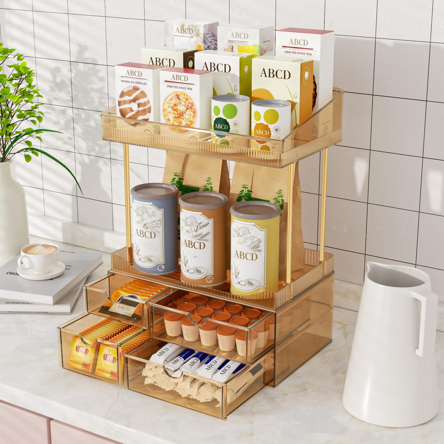 SNSLXH 4 Drawers Makeup Organizer - 4 Tier Makeup Storage, Cosmetics Organiser, Ideal for Cosmetic, 4 Dividers with Drawers for Countertop, Bathroom Beauty and Personal Care SNSLXH