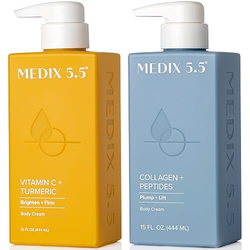 Medix 5.5 Vitamin C Lotion + Collagen Cream Anti Aging Moisturizer Skincare Set, Collagen Lotion Targets Wrinkles, Sagging Skin, Crepey Skin, Vitamin