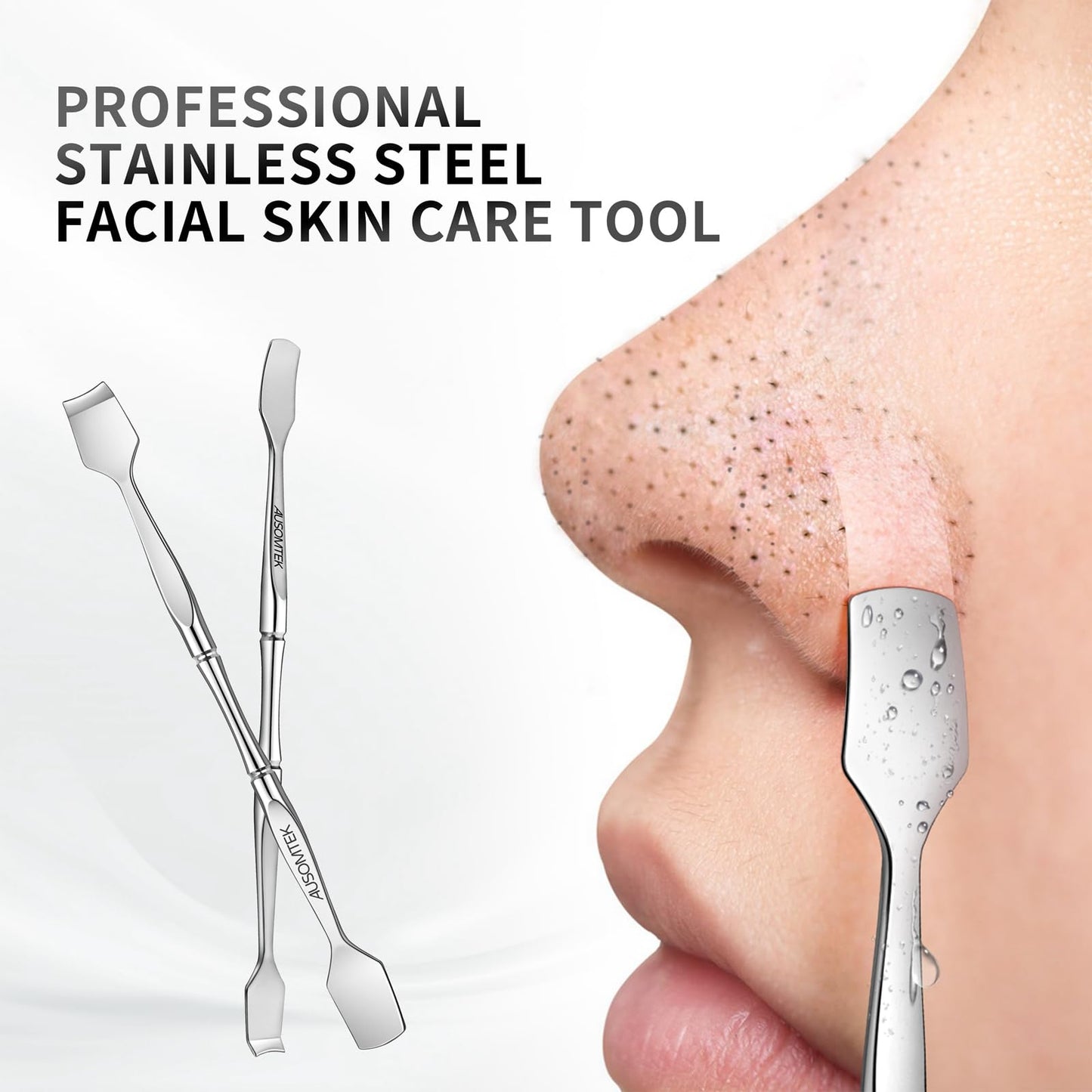 AUSOMTEK Blackhead Remover Tool, Pore Cleaner & Comedone Extractor Face Spatula, Professional Stainless Steel Whitehead & Pimple Extractor Tool