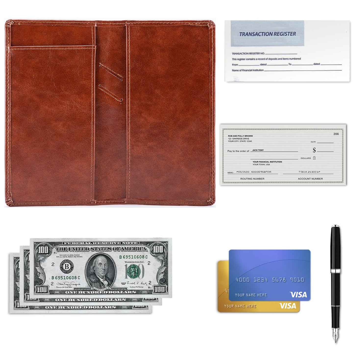 Aurya Leather Checkbook Covers For Personal Holder With Free Vinyl Divider, Cover Duplicate Checks Men And Women